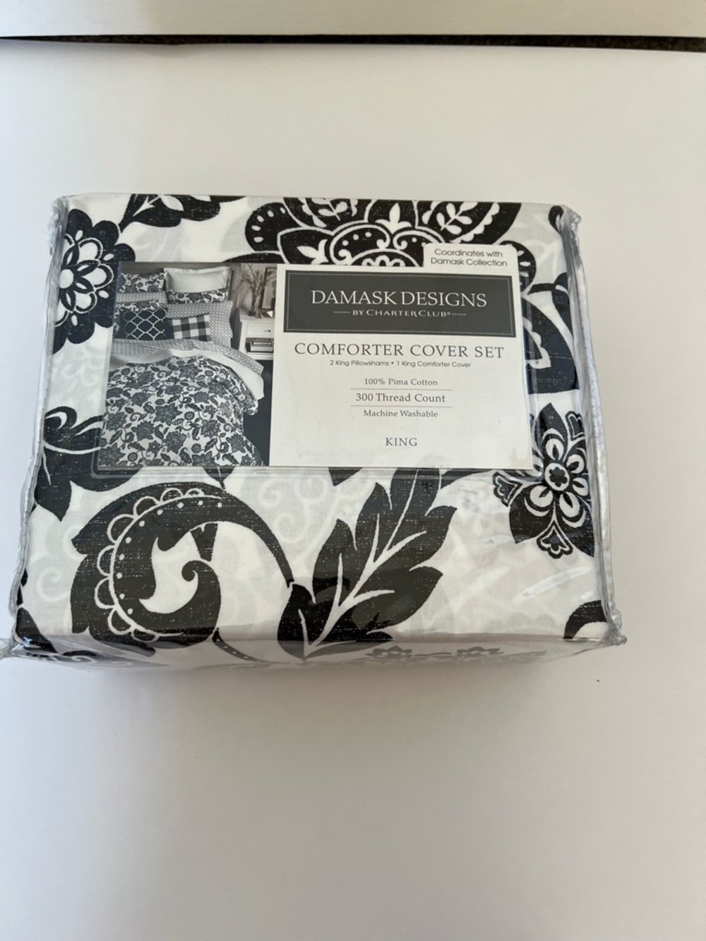 Charter Club Black and White Damask King Comforter Cover Set